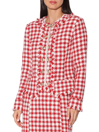 Walter Baker Women's Brittany Plaid Fringe Jacket In Picnic Tweed Red