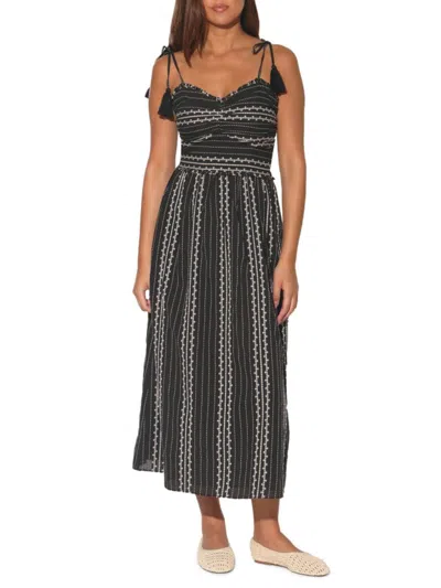 WALTER BAKER WOMEN'S CARRIE STRIPED SHOULDER TIE MIDI DRESS