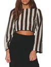 Walter Baker Colette Long-sleeve Crochet Cropped Top In White Multicolor