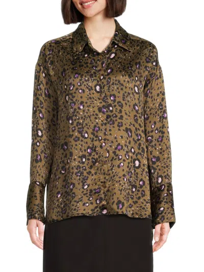 Walter Baker Women's Delisse Leopard Print Button Down Shirt In Olive Leaopard
