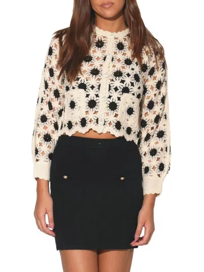 Walter Baker Women's Dot Crochet Brooke Cropped Cardigan In Cream Black