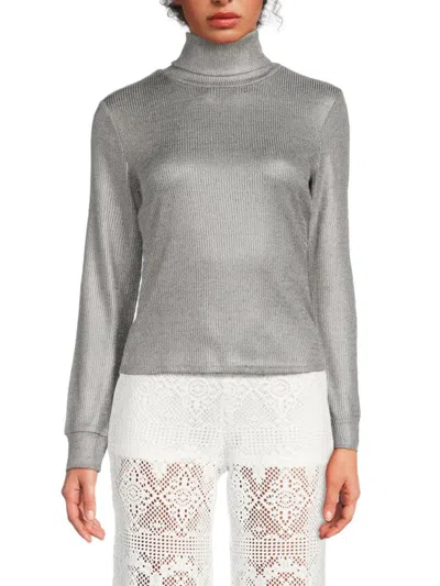 Walter Baker Women's Evanna Ribbed Metallic Silk Blend Top In Silver