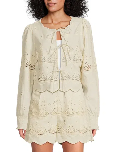 Walter Baker Women's Eyelet Tie-front Long-sleeve Blouse