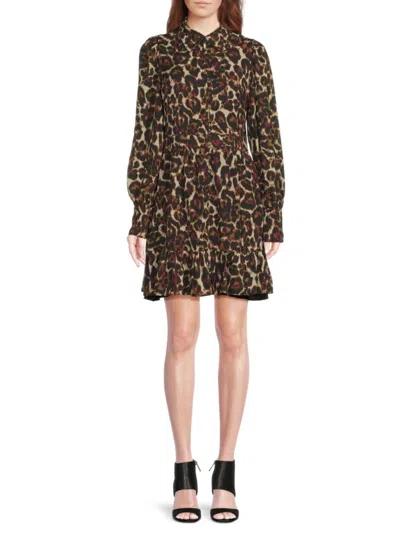 Walter Baker Women's Leopard-print Tiered A-line Minidress In Brown