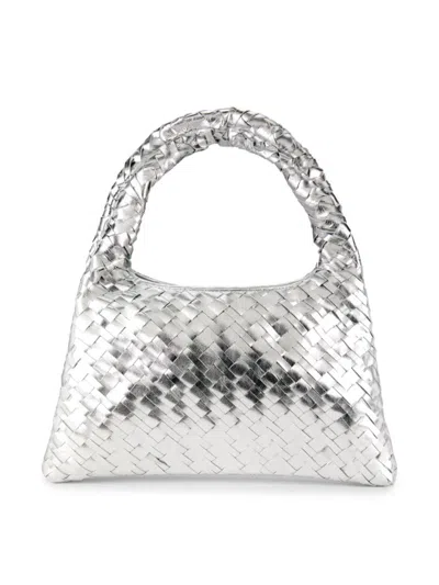 Walter Baker Women's Mini Haven Metallic Woven Leather Top Handle Bag In Silver