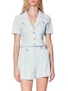 Walter Baker Miranda Seychelles Embroidered Cropped Short-sleeve Blazer Jacket In Light Blue
