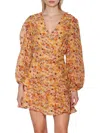 Walter Baker Mishka Floral Long Sleeve Crinkle Chiffon Minidress In Yellow Multicolor