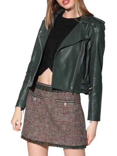 Walter Baker Women's Notch-collar Leather Moto Jacket In Hunter