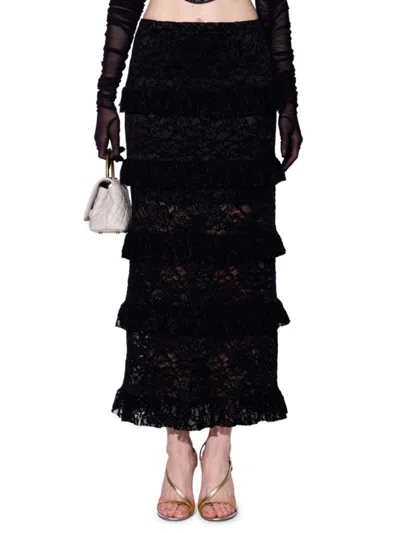 Walter Baker Women's Paige Ruffled Lace Maxi Skirt In Black