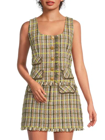 Walter Baker Women's Plaid Tweed Button-front Minidress In Green