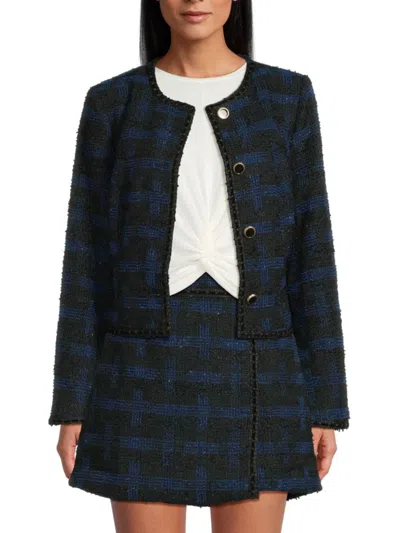 Walter Baker Women's Plaid Tweed Button Jacket In Blue