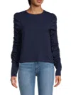 Walter Baker Womens Crewneck Ruched Cropped In Navy