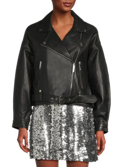 Walter Baker Women's Santana Drop Shoulder Leather Biker Jacket In Black