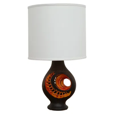 Pre-owned Walter Gerhards 1960's  Fat Lava Ceramic Table Lamp With New Linen Shade In Red