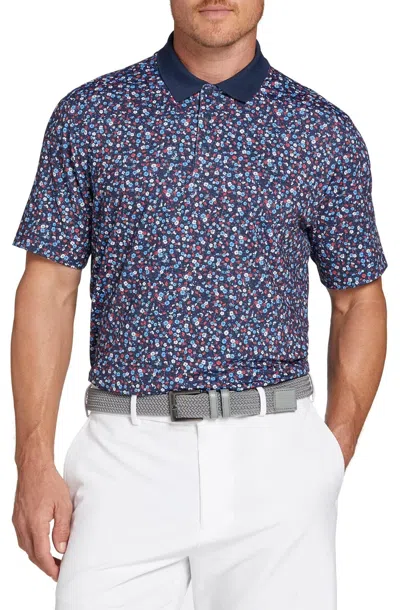 WALTER HAGEN POLO MEN'S BLUE FLORAL STRETCH SHORT SLEEVE GOLF SHIRT SRT174
