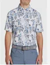 Walter Hagen Polo Shirt Men's White Floral Print Short Sleeve Golf Srt278 In Blue