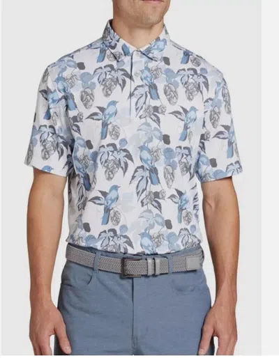 Walter Hagen Polo Shirt Men's White Floral Print Short Sleeve Golf Srt278 In Blue