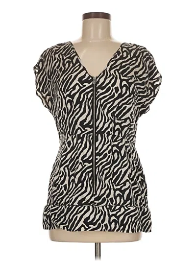 Pre-owned Walter Short Sleeve Silk Top Black Plunge Neckline Tops