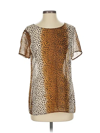 Pre-owned Walter Short Sleeve Silk Top Brown Animal Print Pattern Square Neckline Tops