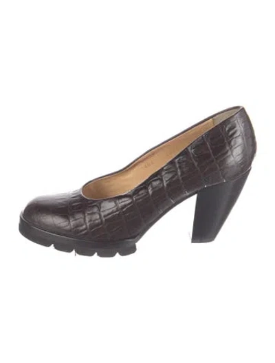 Pre-owned Walter Steiger Embossed Leather Pumps In Brown