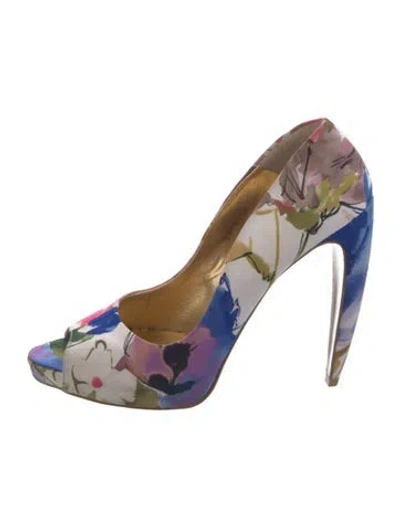 Pre-owned Walter Steiger Floral Print Pumps In Blue
