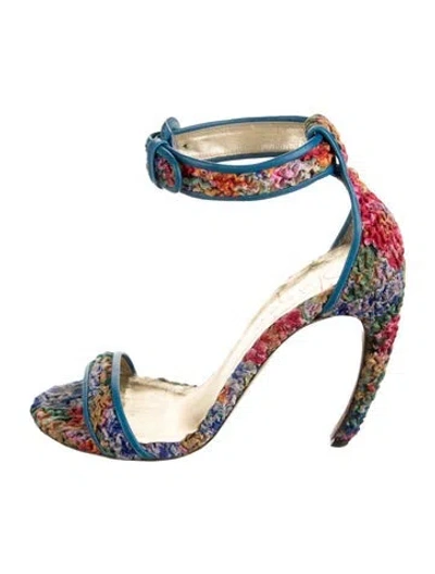 Pre-owned Walter Steiger Floral Print Sandals In Gold