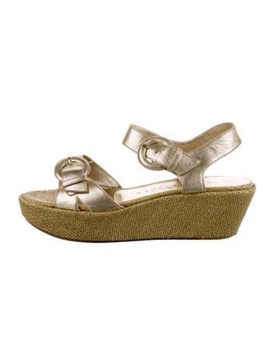 Pre-owned Walter Steiger Leather Animal Print Espadrilles In Gold