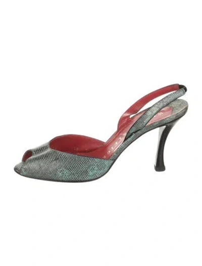 Pre-owned Walter Steiger Leather Animal Print Slingback Pumps In Green/red