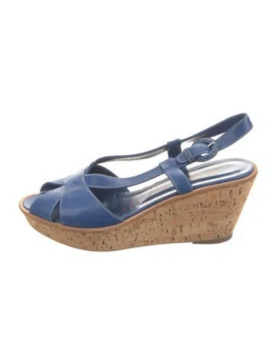 Pre-owned Walter Steiger Leather Colorblock Pattern Slingback Sandals In Blue