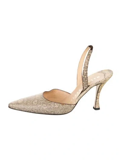 Pre-owned Walter Steiger Lizard Animal Print Slingback Pumps In Neutrals
