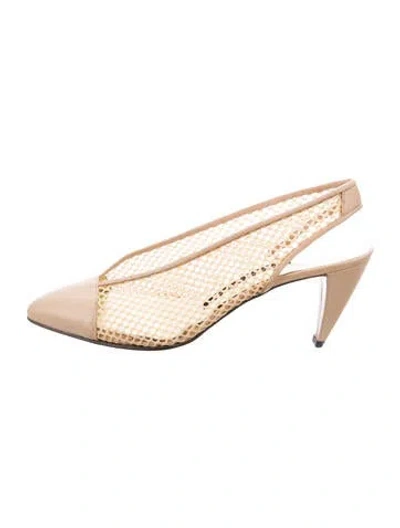 Pre-owned Walter Steiger Mesh Lace Pattern Slingback Pumps In Neutrals