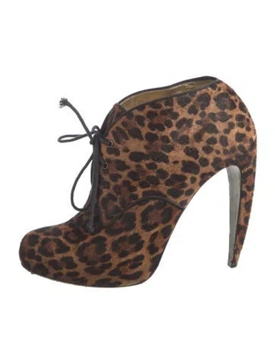 Pre-owned Walter Steiger Ponyhair Animal Print Boots In Brown