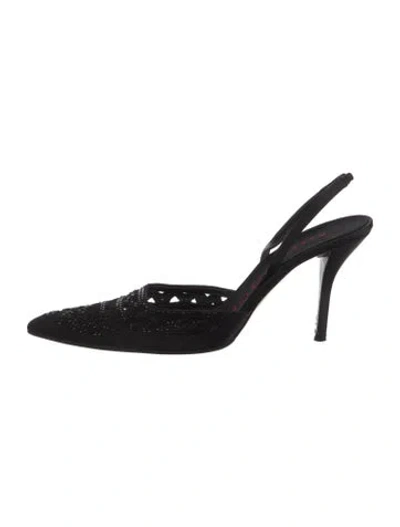 Pre-owned Walter Steiger Satin Beaded Accents Slingback Pumps In Black