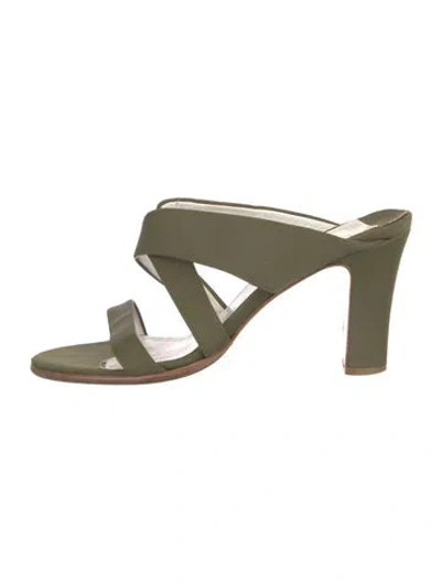 Pre-owned Walter Steiger Satin Slides In Green