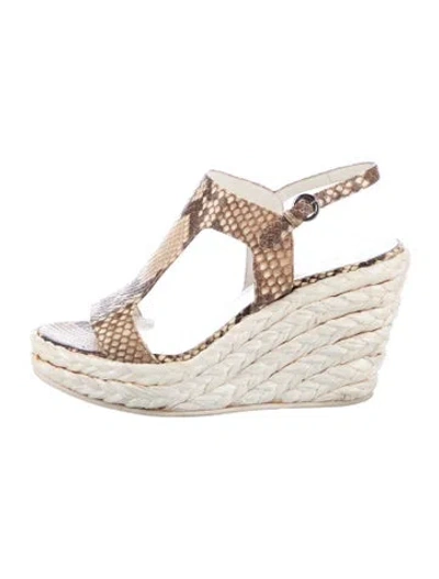Pre-owned Walter Steiger Snakeskin Animal Print Sandals In Neutrals