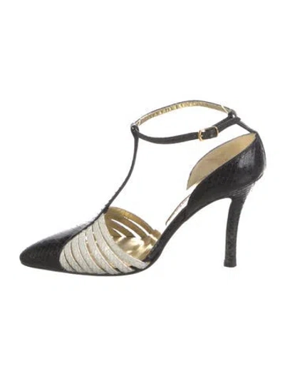 Pre-owned Walter Steiger Snakeskin Colorblock Pattern T-strap Pumps In White