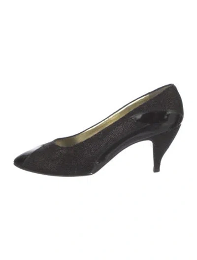 Pre-owned Walter Steiger Stingray Leather Trim Embellishment Pumps In Black