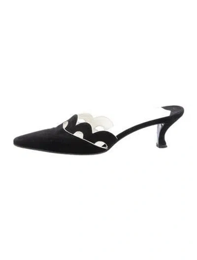 Pre-owned Walter Steiger Suede Cutout Accent Mules In Black