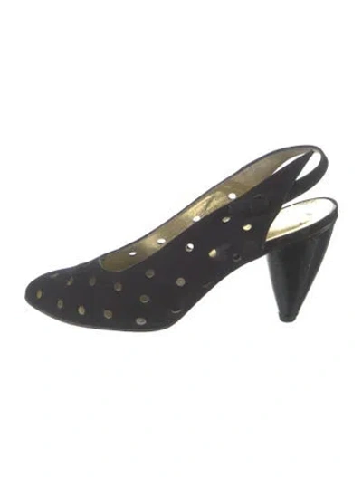 Pre-owned Walter Steiger Suede Polka Dot Print Slingback Pumps In Blue