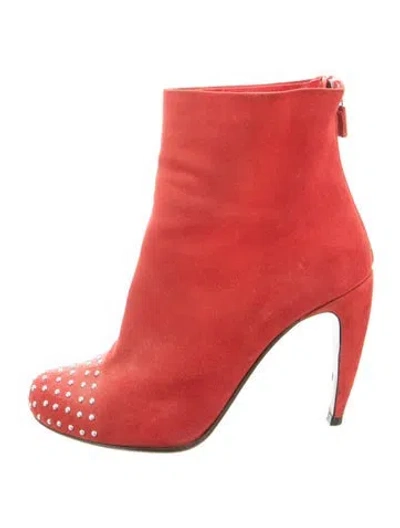 Pre-owned Walter Steiger Suede Studded Accents Boots In Red