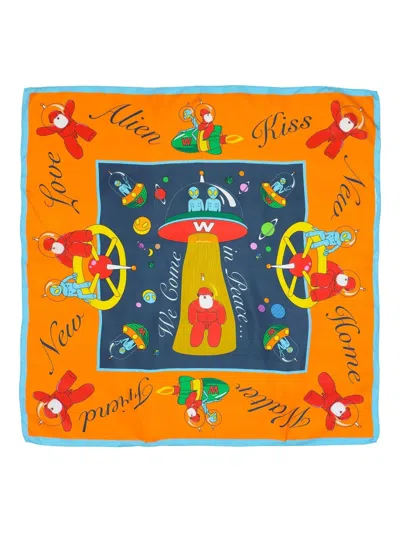 Walter Van Beirendonck Alien-motif Silk Scarf In Orange