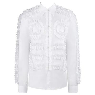 Pre-owned Walter Van Beirendonck A/w 2014 Men's Symmetric White Ruffle Button Front Shirt