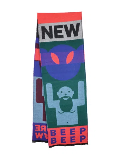 Walter Van Beirendonck Beep Beep Graphic Scarf In Brown