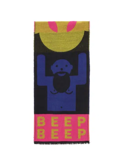 Walter Van Beirendonck Beep Beep Graphic-print Frayed Scarf In Blue