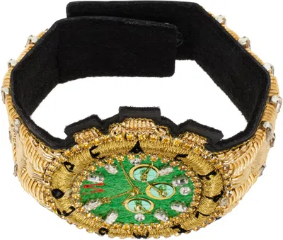 Walter Van Beirendonck Black & Gold 'peace' Bracelet In Comb. I Gold
