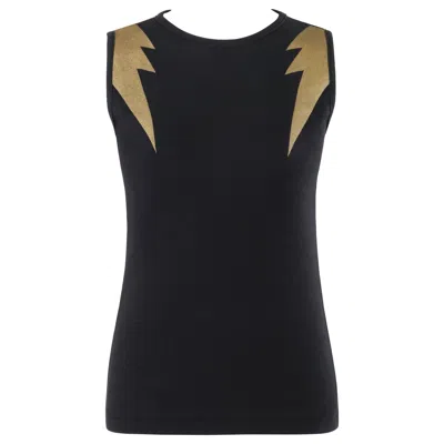 Pre-owned Walter Van Beirendonck C.2010's Black Gold Metallic Lightning Bolt Tank Top Nwt