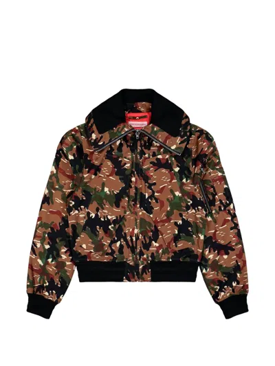 Walter Van Beirendonck Camouflage Zip Bomber Jacket In Brown