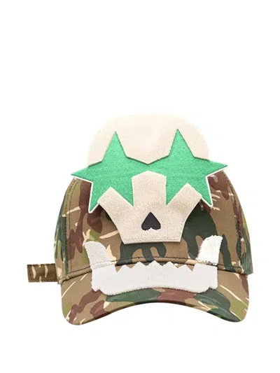 Walter Van Beirendonck Camouflage-print Appliqué Baseball Cap In Brown