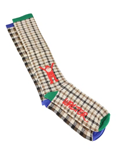 Walter Van Beirendonck Check-pattern Socks In Brown