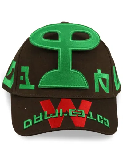 Walter Van Beirendonck Embroidered Cotton Cap In Brown